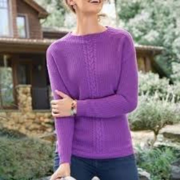 Talbots Cable Knit Fisherman Lambswool Blend Sweater Comfy Cozy in Purple XL - Picture 1 of 10